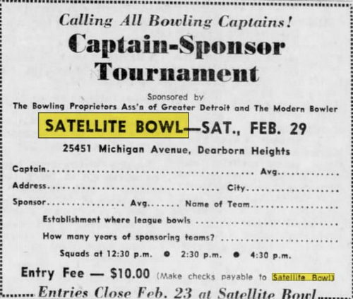 Satellite Bowl - Feb 18 1964 Ad